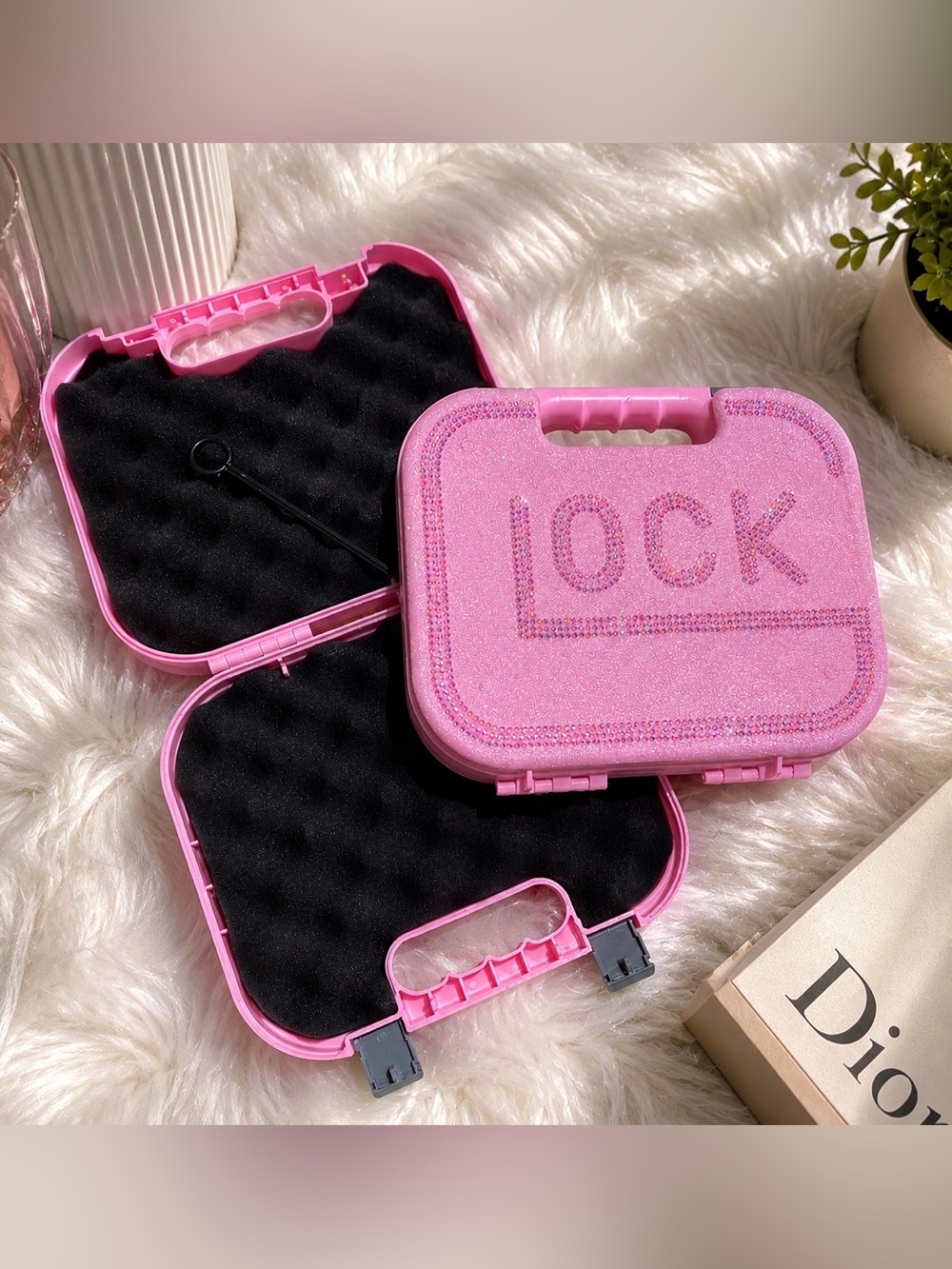 Bling Rhinestone PINK USA Glock Pew Gun Case Storage Protection Self Defense Box